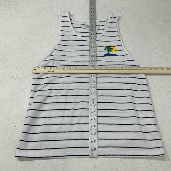 Zara Palm Tree Tank Top Womens M Medium Stripe Scoop Neck Island Casual Shirt - Picture 5 of 11